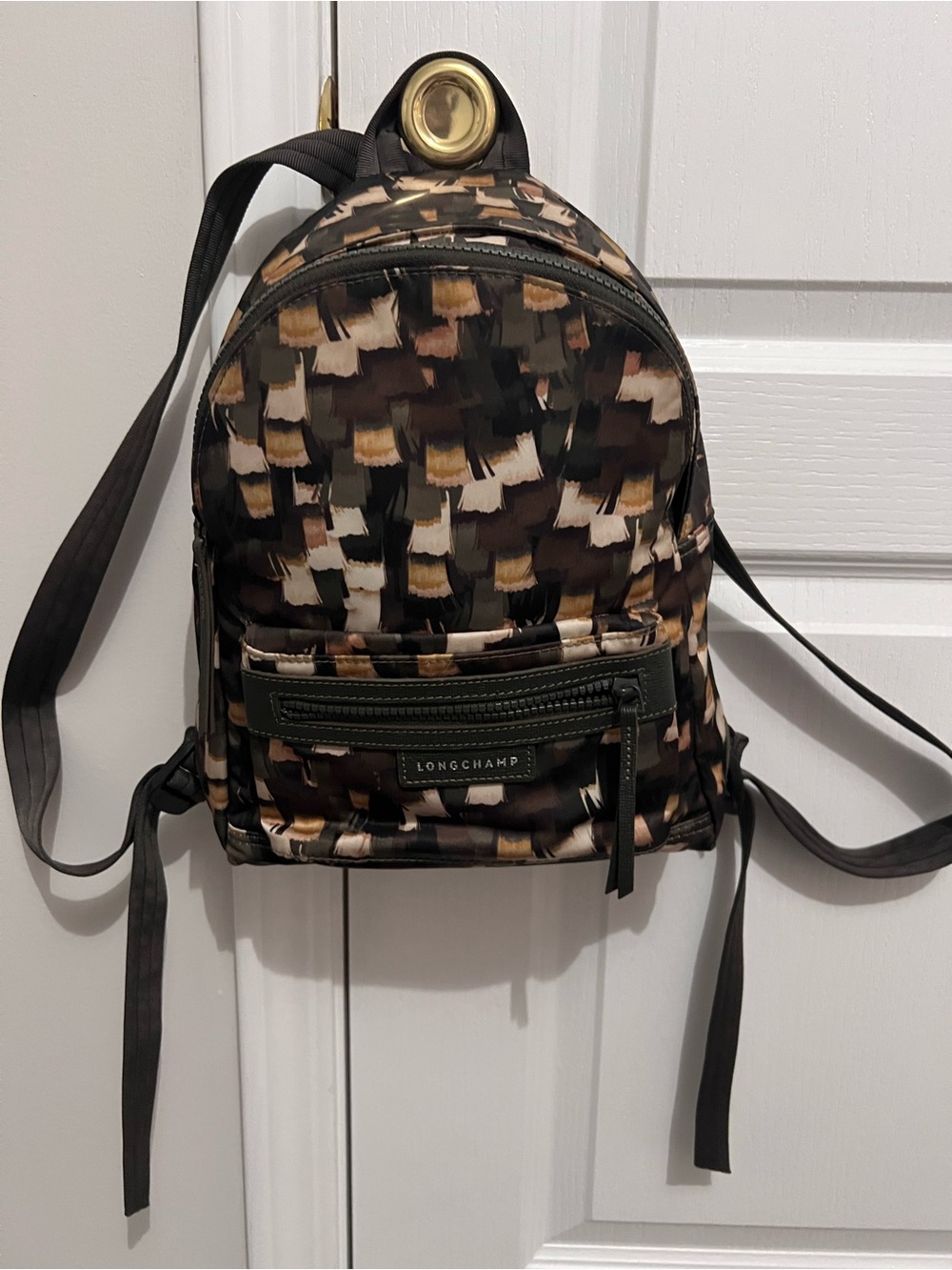 Longchamp Mini Backpack in Brown and Black Brushstroke Print